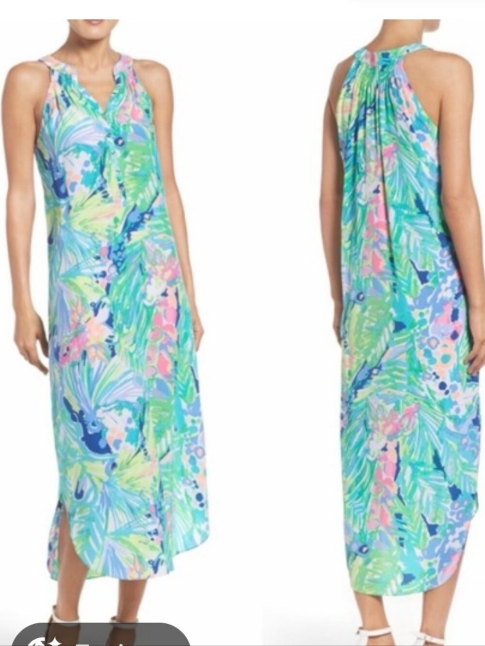 Lilly Pulitzer Bailey Silk Aqua Multi Tropical-Print Midi Dress XS*REAd